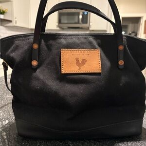 Black Canvas Tote Bag with Leather Accents